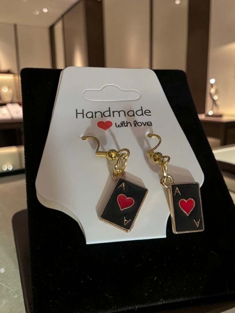 Styleandstone Gold Ace of Hearts Playing Card Dangle Earrings